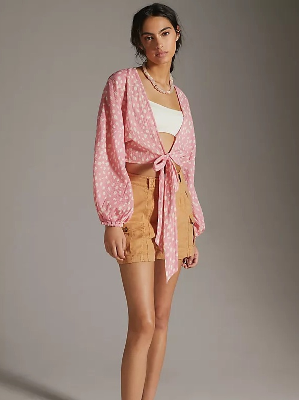 Anthropologie Tie-Front Cropped Kimono Blouse One Size